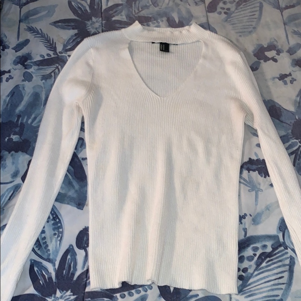 White v neck cutout sweater